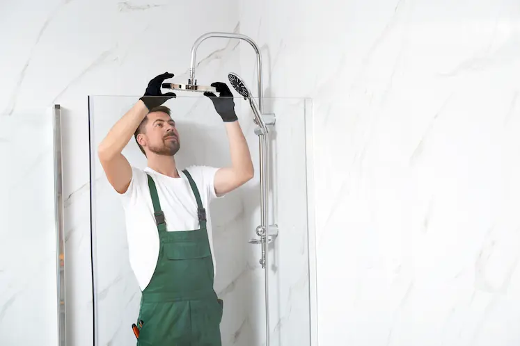 Idraulico a Brescia durante l'installazione di un sanitario